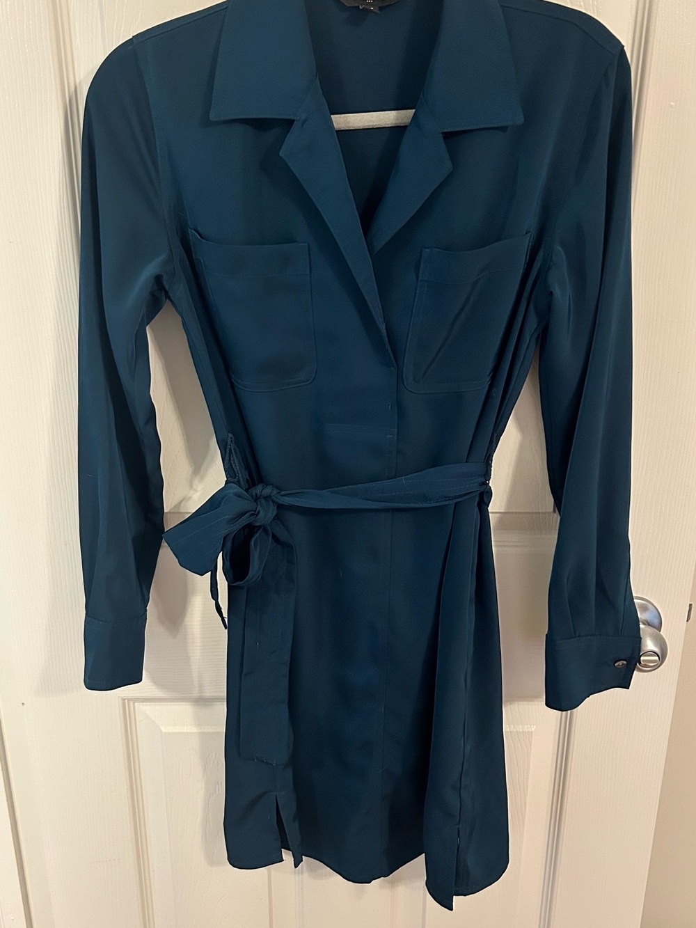 Banana Republic Teal Long Sleeve Belted Shirt Dress